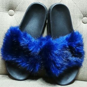 Royal Blue Fluffy Sandal Slippers